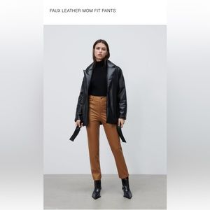 Zara Faux Leather Mom Fit Pants Size 26 (US 2) in Dark Camel